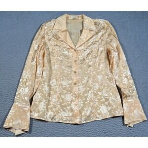 Vintage‎ Escada Silk Blouse Top Women 36 Floral Notched Lapel Bishop Sleeve